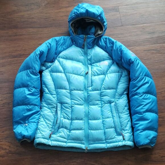 Northface Summit Series Blue Colorblock Womens Down Puffer Jacket Size Medium - Picture 1 of 5